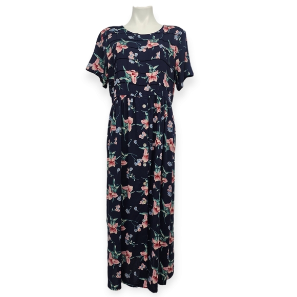 Feminine Floral Maxi Dress Short Sleeve Vintage by Erika - Picture 1 of 9